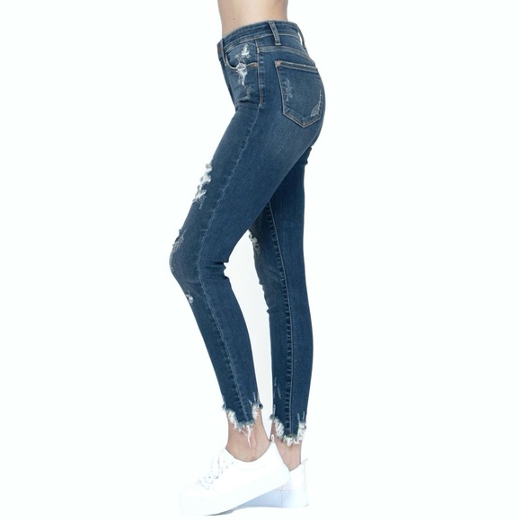 Judy Blue Womens Jeans 11 30 Stretch Chewed Hem Festival Boho Distressed Skinny - Picture 9 of 16